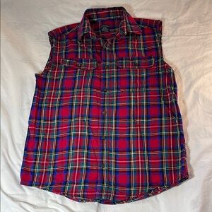 Faded Glory Sleeveless Red and Blue Plaid Shirt